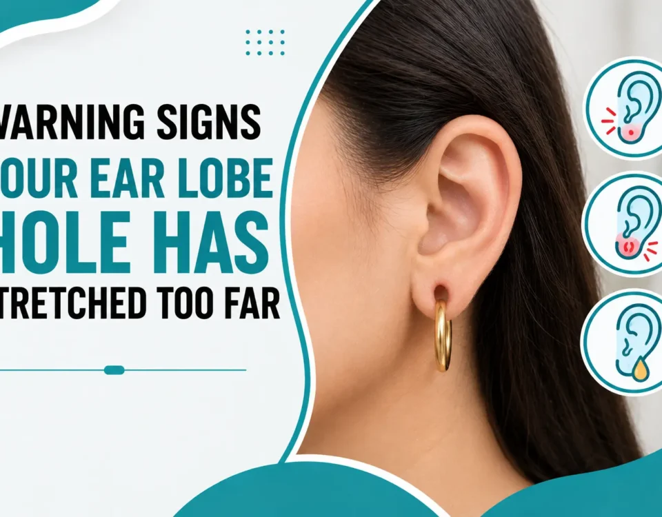 Warning Signs Your Ear Lobe Hole stretched, including pain, swelling, and irritation